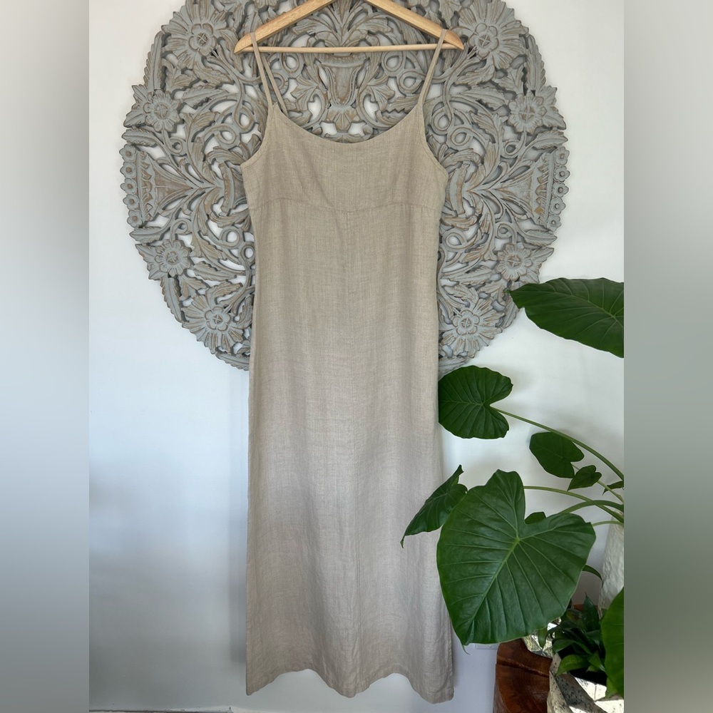 Vintage Dalmys 100% Linen Maxi Dress - Spaghetti Strap, Size 9